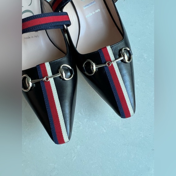 GUCCI Women's Signature Web Strap Horsebit High-Heel Leather Mules Black 39 NEW - Picture 12 of 14